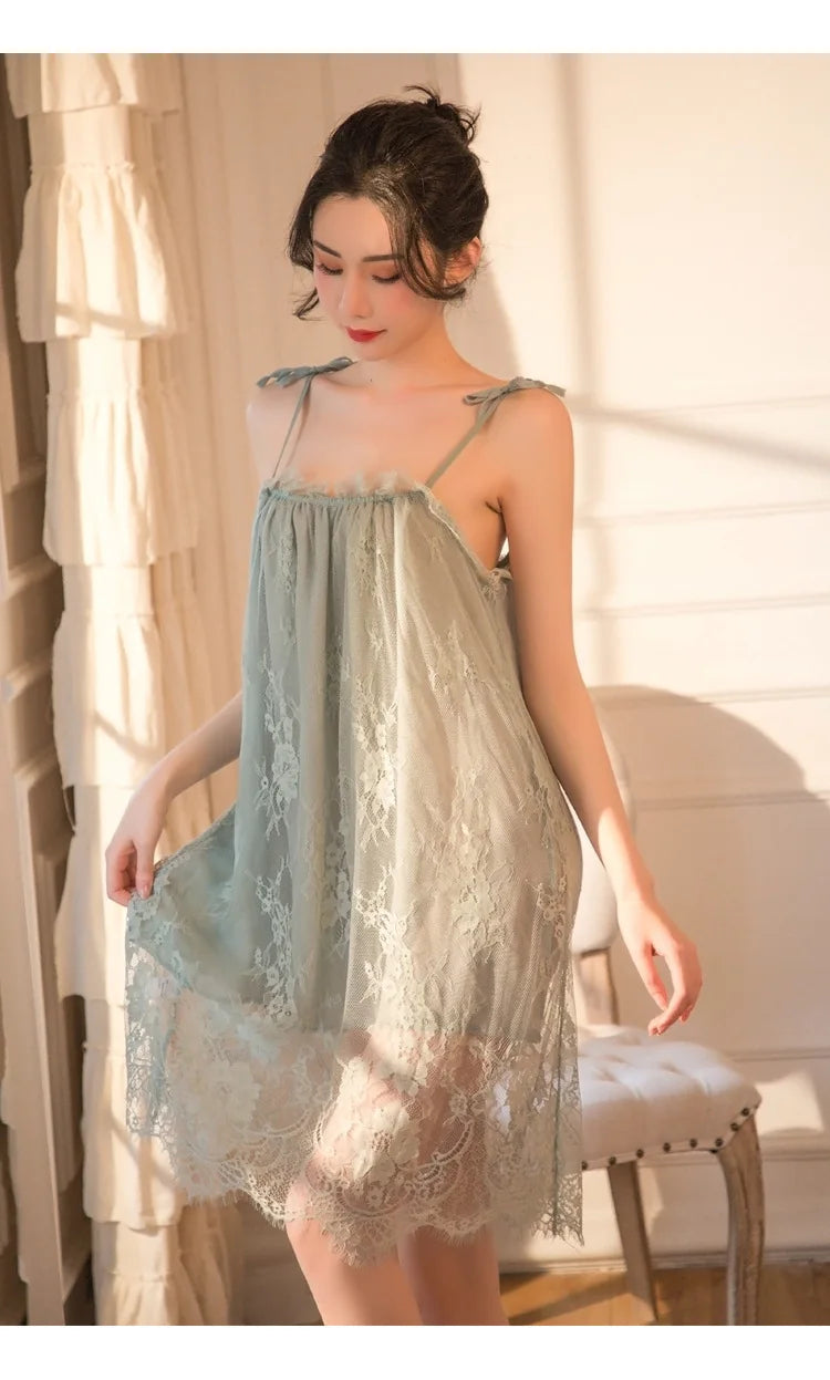 Women‘s Sexy Nightwear Lace Sleepwear Satin Slip Dress Spaghetti Strap Backless Chemise Babydoll Hot Nightdress Summer Homewear
