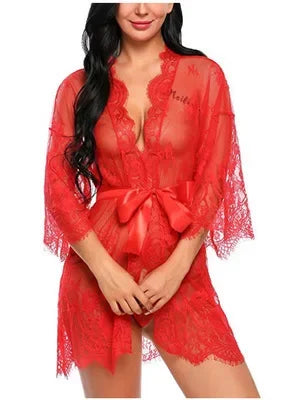 Sexy Women SleepWear Backless Night Gowns with Thong Sets V-neck Lace Sexy Exotic Babydolls Nightdress Sex Female Pajamas