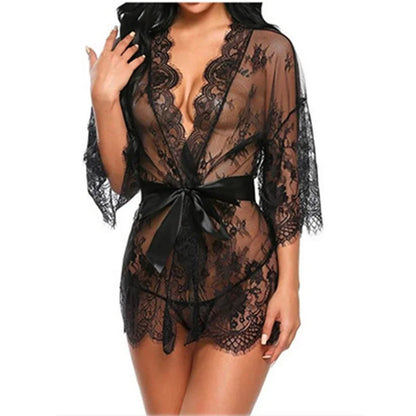 Sexy Women SleepWear Backless Night Gowns with Thong Sets V-neck Lace Sexy Exotic Babydolls Nightdress Sex Female Pajamas