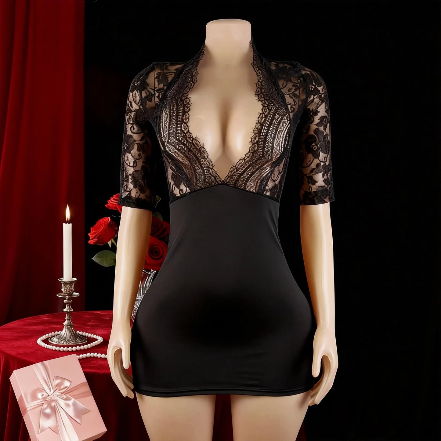 Sexy Lingerie Women Sleepwear Pajamas Lace Nightdress Erotic Costume Exotic Female Transparent Underwear Nightgown With G-string