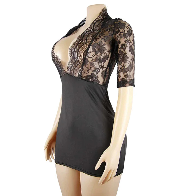 Sexy Lingerie Women Sleepwear Pajamas Lace Nightdress Erotic Costume Exotic Female Transparent Underwear Nightgown With G-string