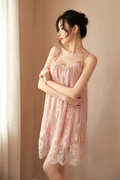 Women‘s Sexy Nightwear Lace Sleepwear Satin Slip Dress Spaghetti Strap Backless Chemise Babydoll Hot Nightdress Summer Homewear