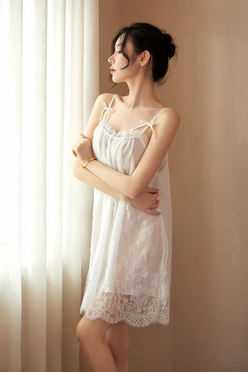 Women‘s Sexy Nightwear Lace Sleepwear Satin Slip Dress Spaghetti Strap Backless Chemise Babydoll Hot Nightdress Summer Homewear